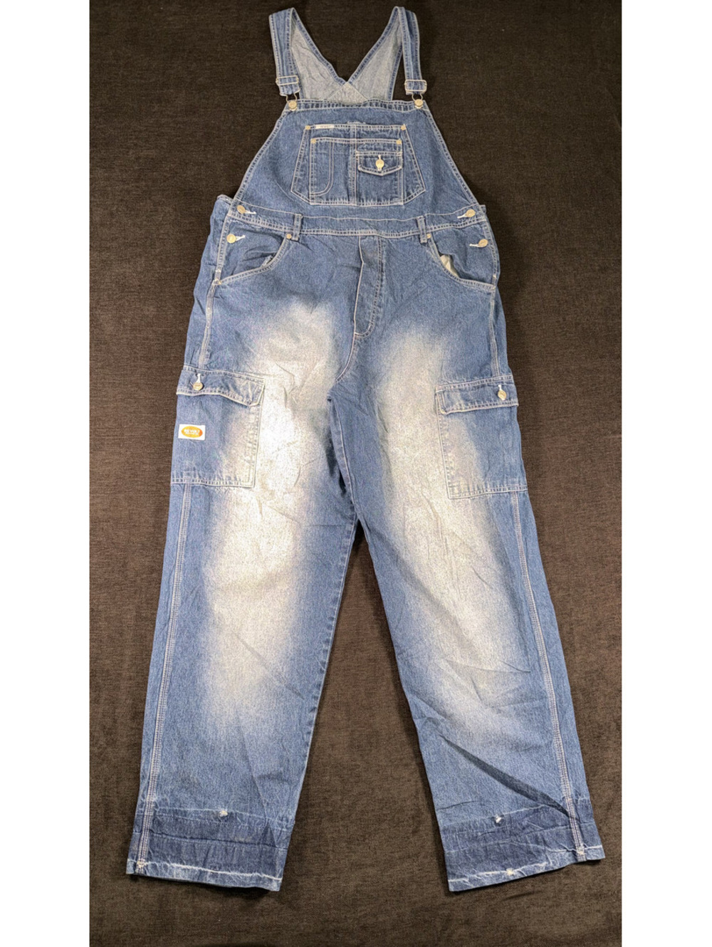 Revolt Clothing Co. Vintage Blue Denim Overalls with Cargo Pockets, Size 18